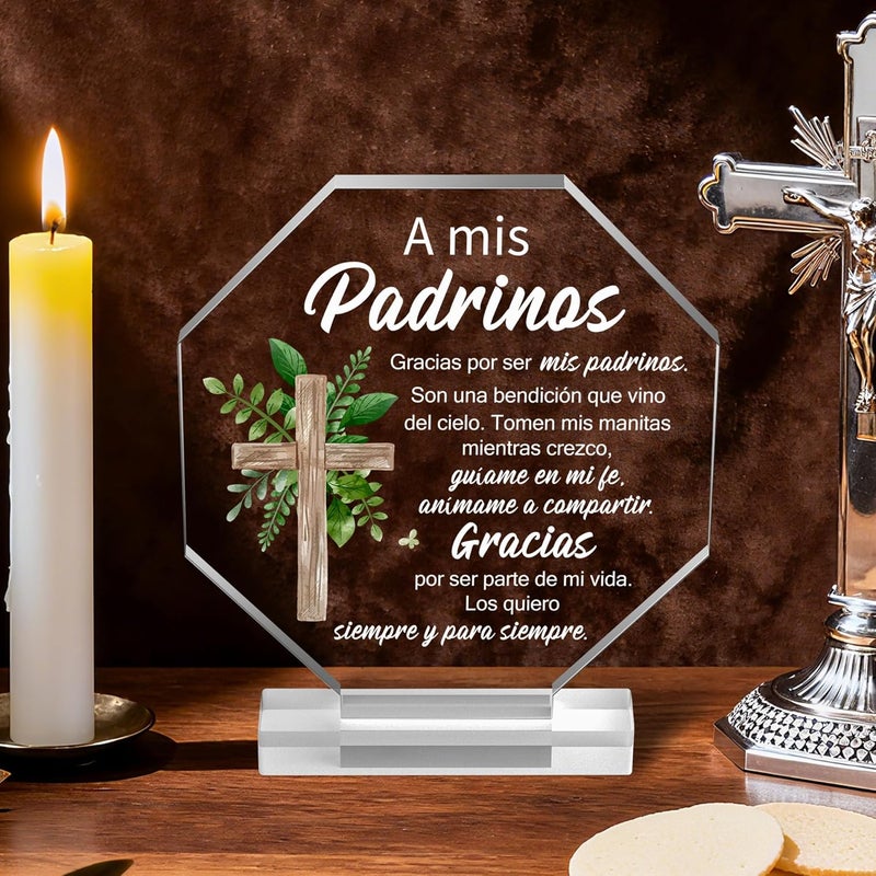 Yopyame Spanish Godparents Padrinos Gift - Idea Godparents Acrylic Gift For Women Men Thank You for Being My Godparent Gifts from Godchild Office Desk Decor Plaque Birthday Keepsake Gift for Godparent - Image 4